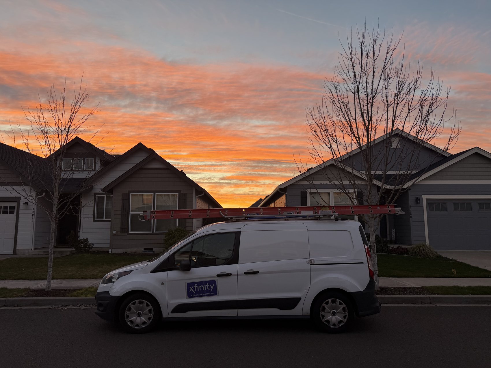 Eurolink van on a residential street at sunrise