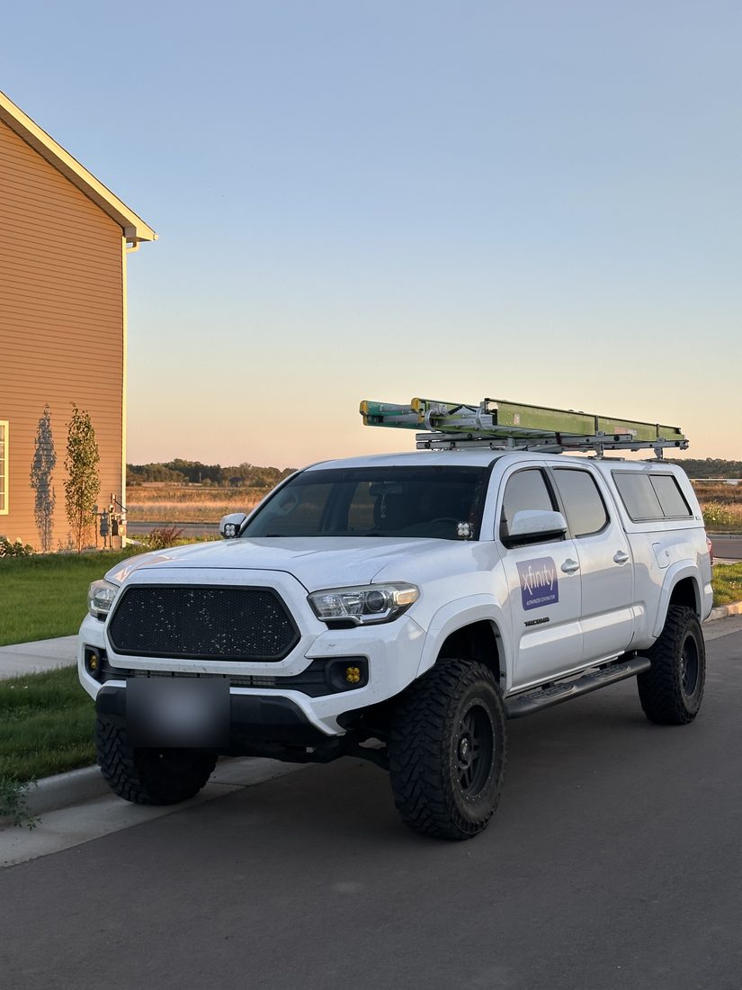 Eurolink truck loaded with ladders at golden hour